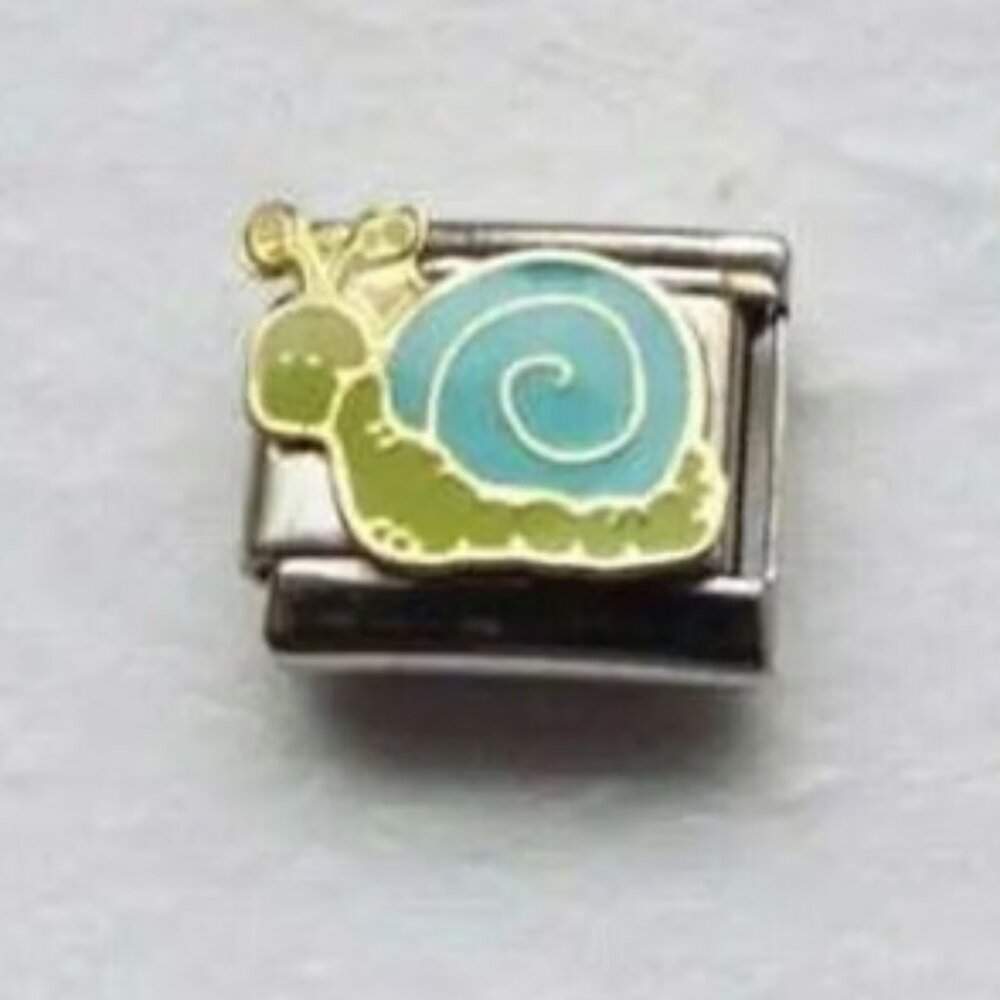 Blue and green enamel snail 9mm stainless steel italian charm bracelet link new